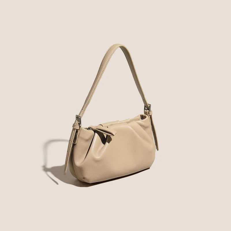 The Soft Genuine Leather Ruched Hobo Shoulder Bag with Adjustable Strap