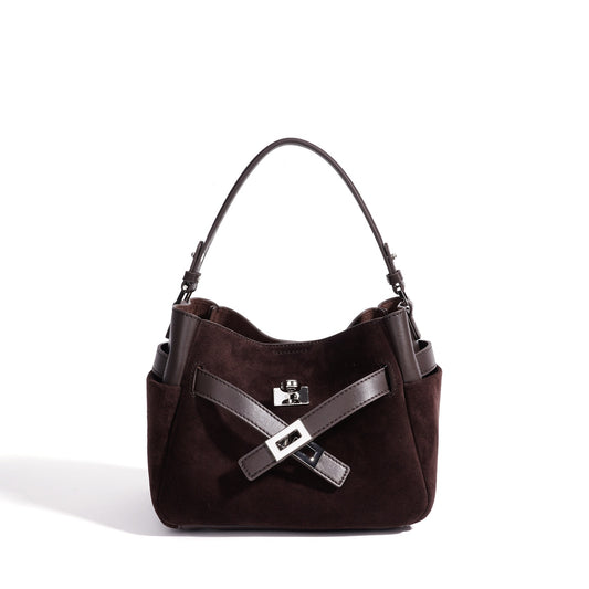 Effortless Suede Genuine Leather Bucket Clutch Bag