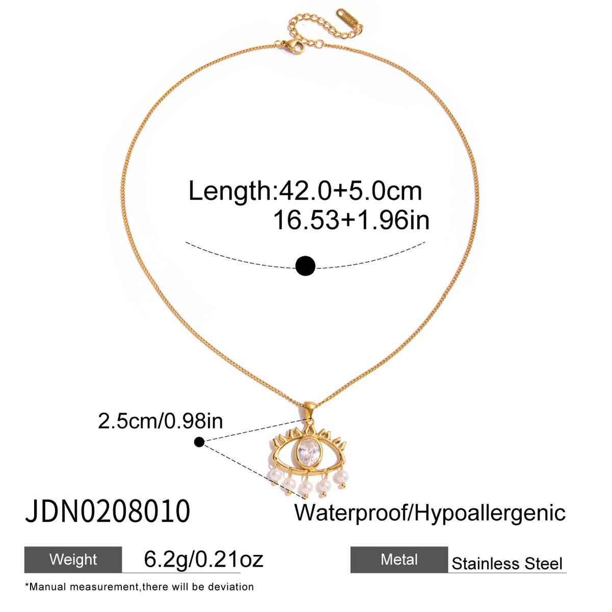 Vintage Halskette mit weißem Zirkon und Perlen, verziert mit dem bösen Blick 