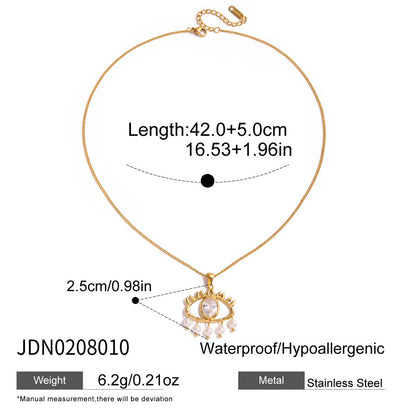 Vintage Halskette mit weißem Zirkon und Perlen, verziert mit dem bösen Blick 