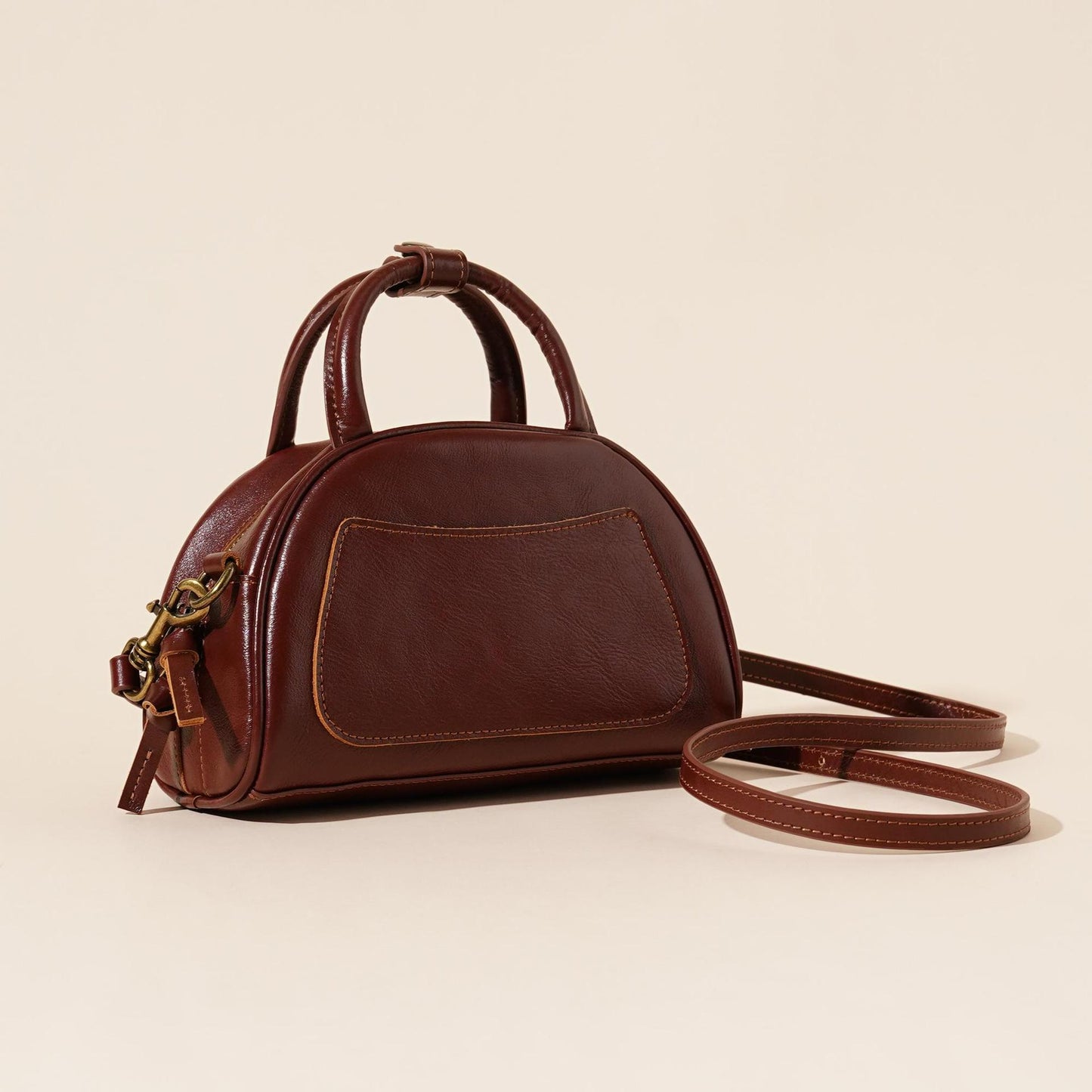 The Vintage Dome Genuine Leather Mini Boston Crossbody Bag with Top Handle