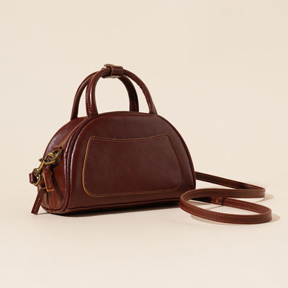 The Vintage Dome Genuine Leather Mini Boston Crossbody Bag with Top Handle