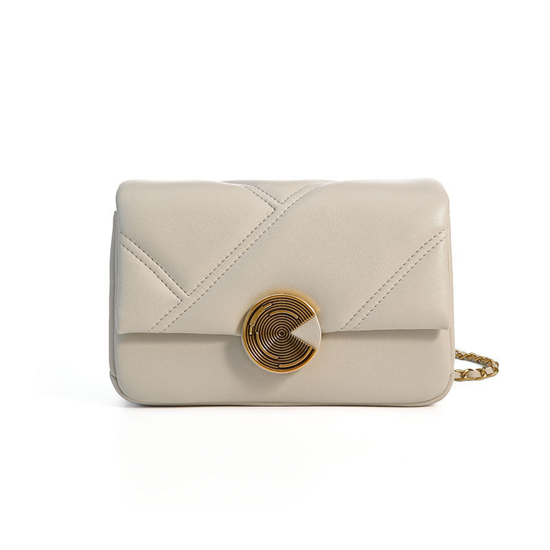 Spiral Turn-Lock Genuine Leather Quilted Crossbody Bag