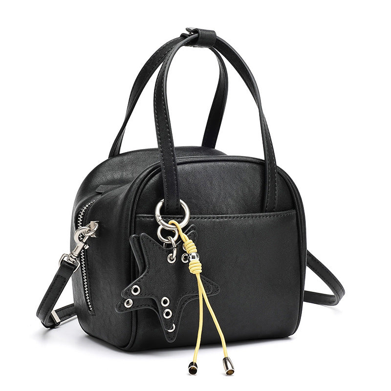 Chic Petite Genuine Leather Mini Boston Clutch Bag with Playful Star Charm