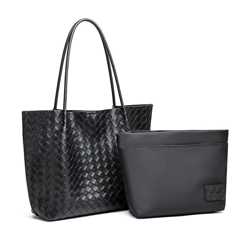 Minimalist Woven Genuine Leather Spacious Tote Clutch Bag