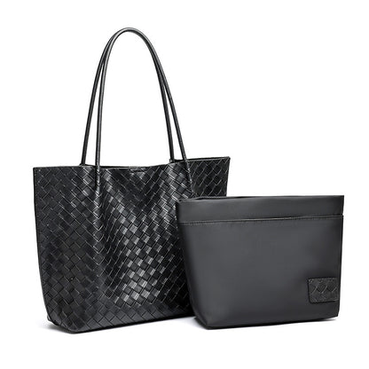 Minimalist Woven Genuine Leather Spacious Tote Clutch Bag
