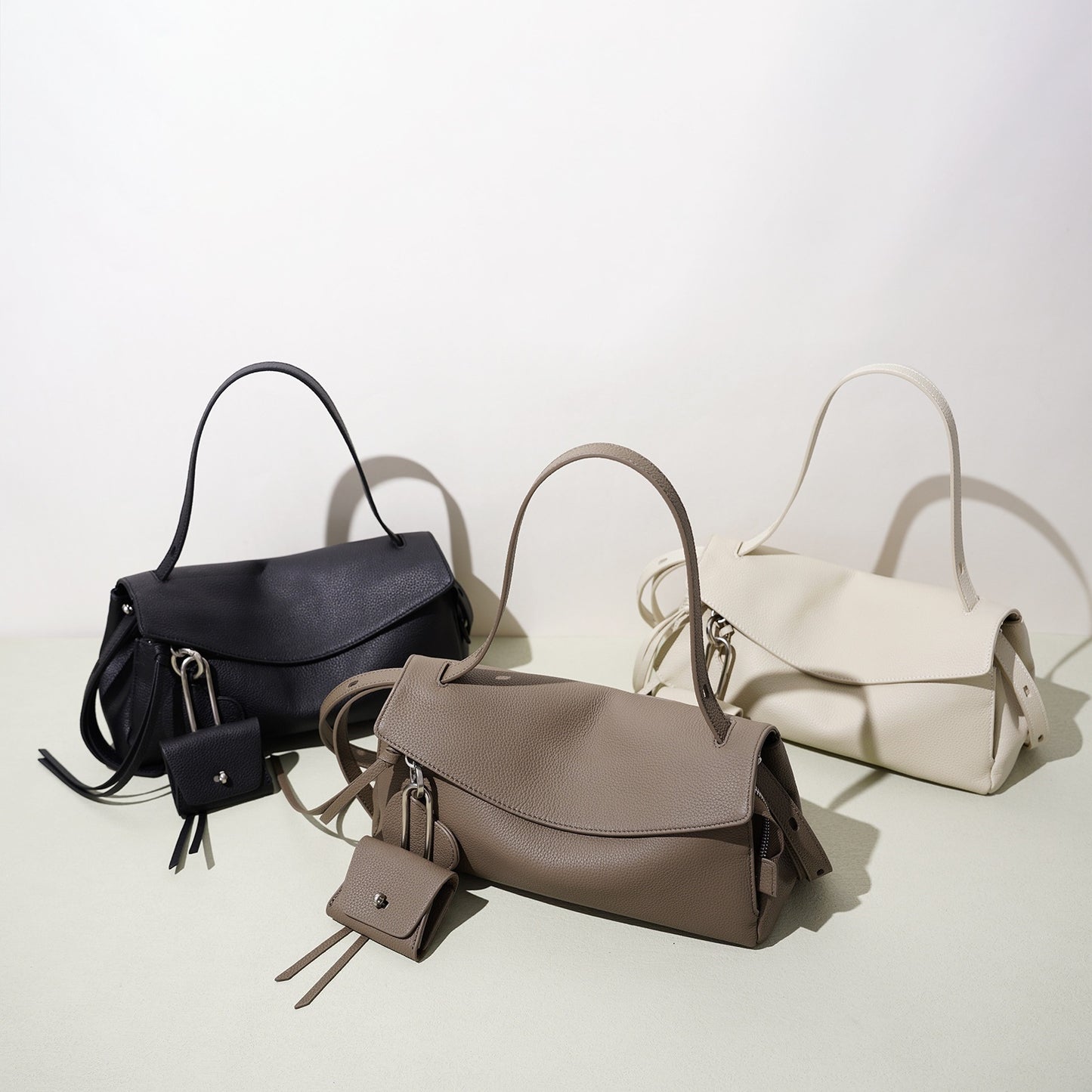 Sculptural Slouchy Genuine Leather Flap Clutch Bag with Mini Coin Pouch