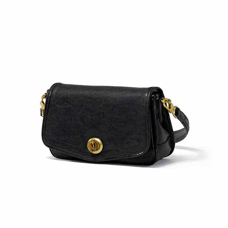 The Washed Genuine Leather Turn-Lock Flap Shoulder Crossbody Bag