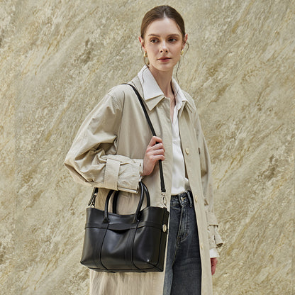 Italian Luxury Plain Genuine Leather Cowhide Large Tote Crossbody Bag