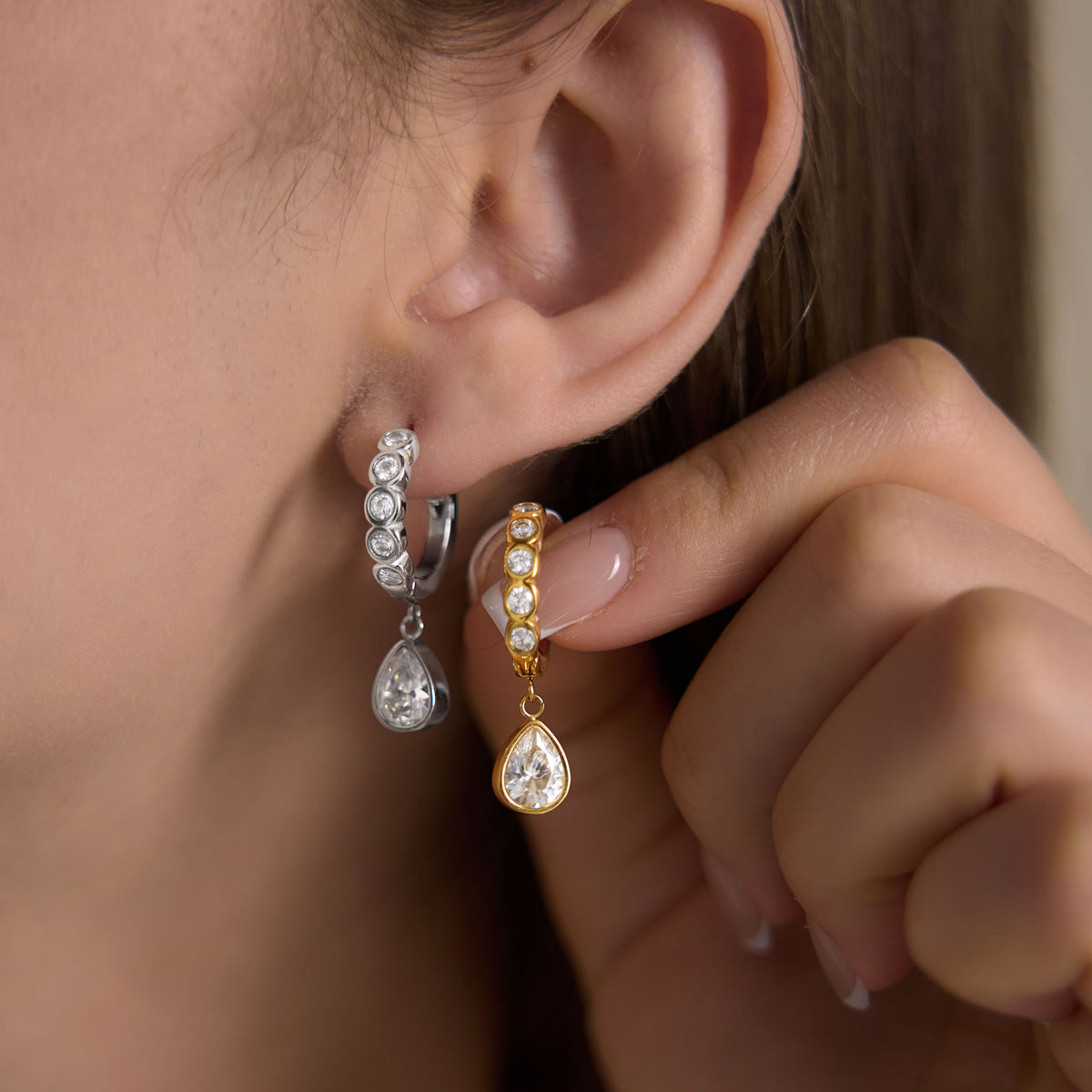 Luxury Majestic Bezel Set Teardrop Huggie Earrings