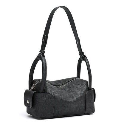 Architectural Pebbled Genuine Leather Boston Clutch Bag