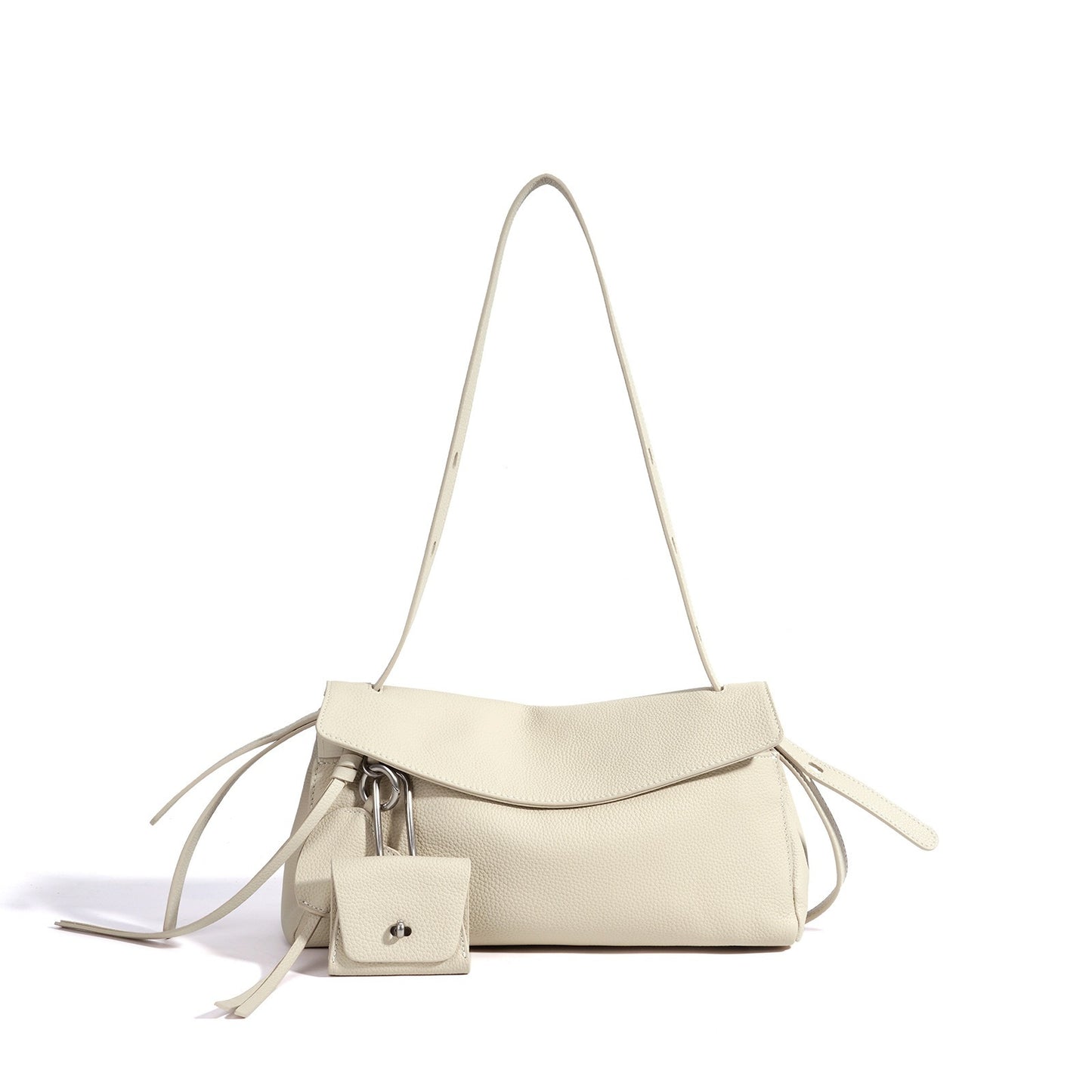 Sculptural Slouchy Genuine Leather Flap Clutch Bag with Mini Coin Pouch