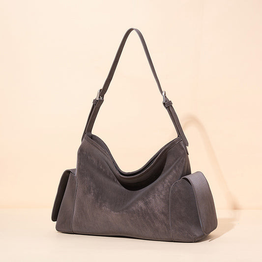 Urban Nomad Genuine Leather Bag | Large Slouchy Shoulder Bag with Side Pockets