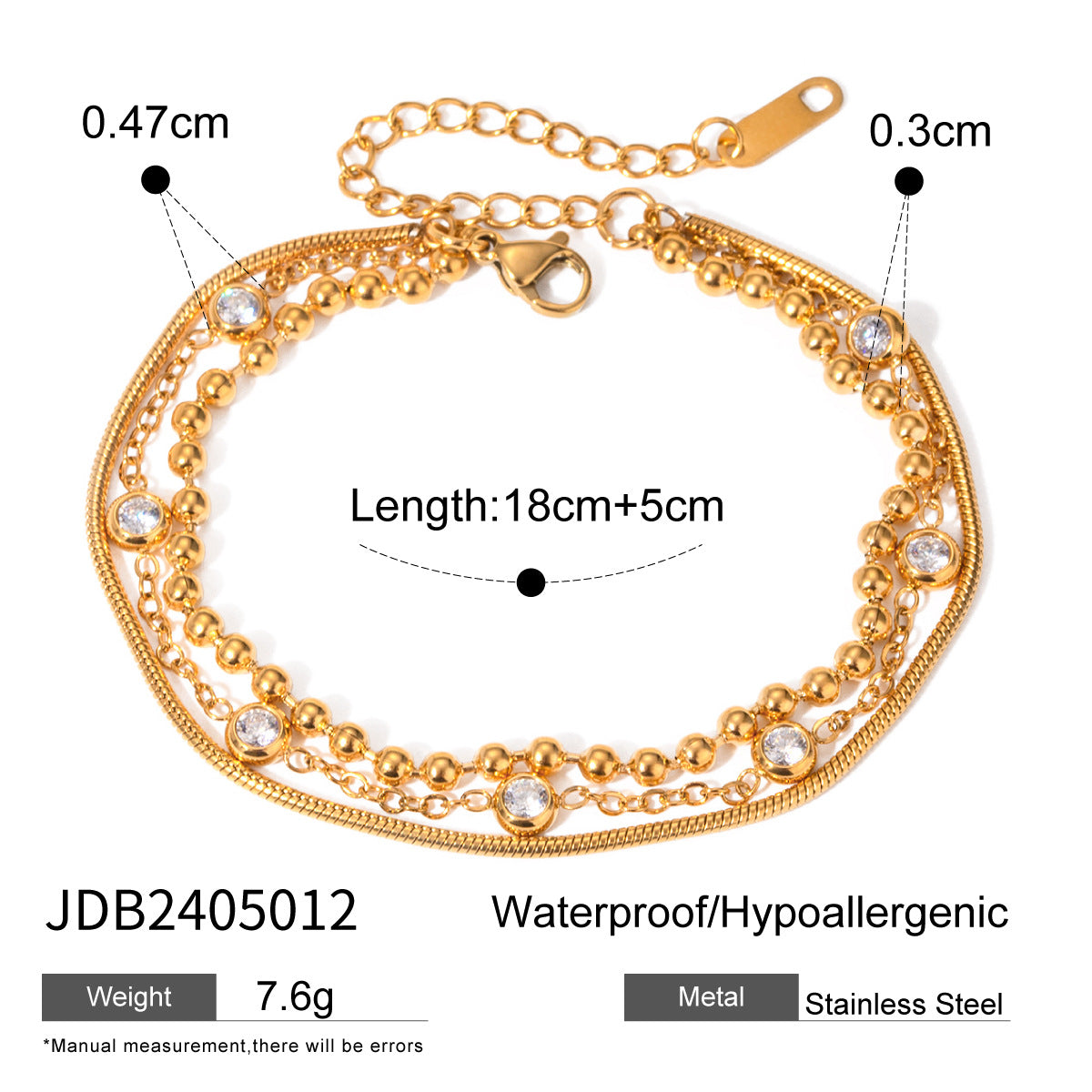 Multi-Layer Bracelet Adorned with Zircons
