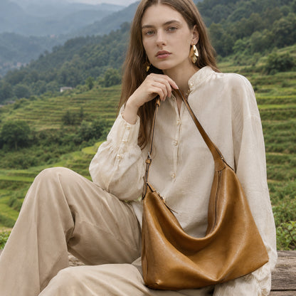 Supple Slouchy Genuine Leather Crescent Hobo Clutch Bag