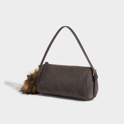 Rustic Matte Genuine Leather Cylinder Distressed Crossbody Clutch Bag