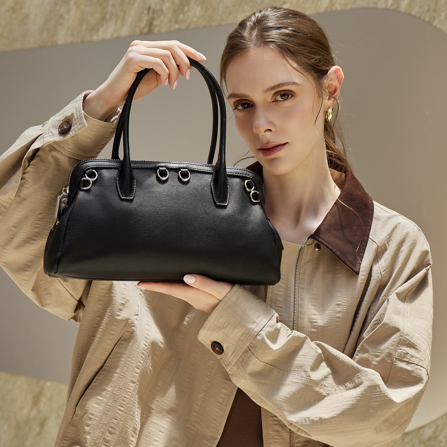 Defined Genuine Leather Boston Clutch Bag