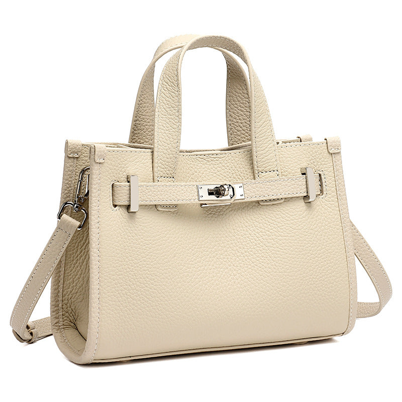 Minimalist Pebbled Genuine Leather Kelly Clutch Bag with Metal Turn Lock