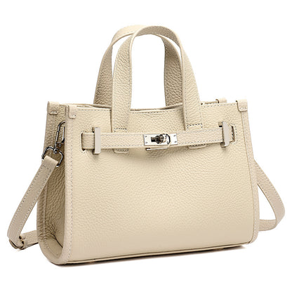 Minimalist Pebbled Genuine Leather Kelly Clutch Bag with Metal Turn Lock