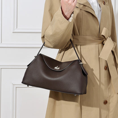 Slouchy Pebbled Genuine Leather Pillow Flip Clutch Bag