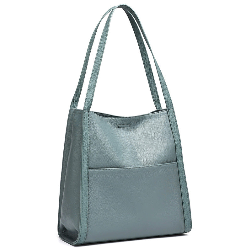 Supple Genuine Leather Spacious Tote Clutch Bag