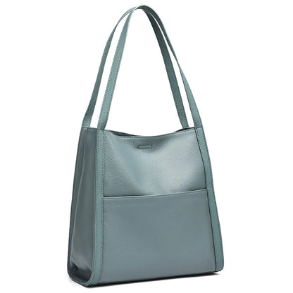 Supple Genuine Leather Spacious Tote Clutch Bag