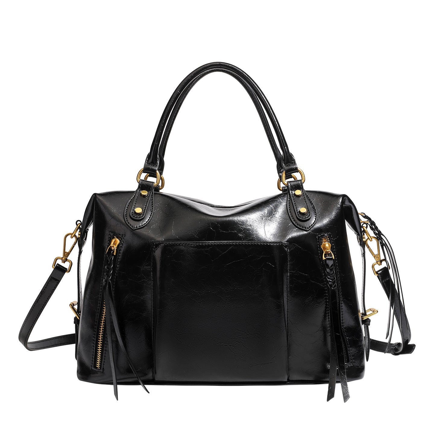 French Style Slouchy Genuine Leather Crossbody Tote Bag