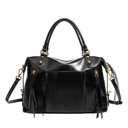 French Style Slouchy Genuine Leather Crossbody Tote Bag