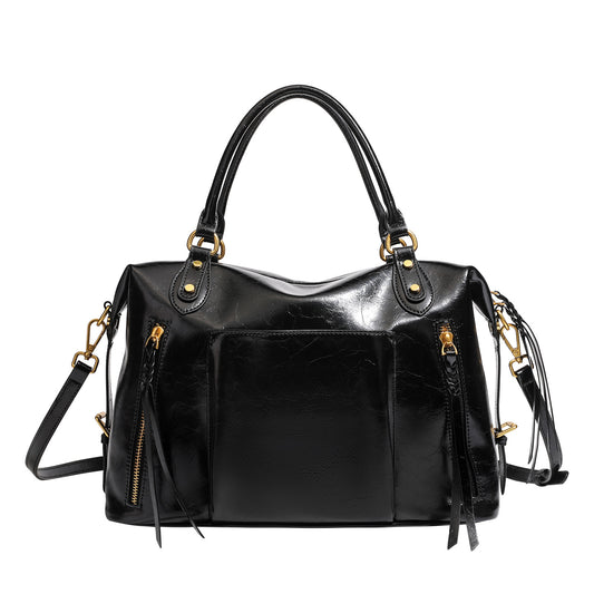 French Style Slouchy Genuine Leather Crossbody Tote Bag
