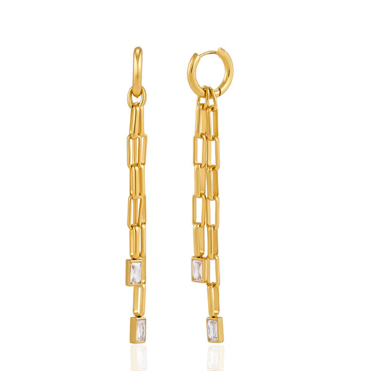 Elegant Moving Baguette Tassel Drop Earrings