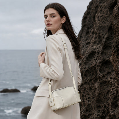 Architectural Pebbled Genuine Leather Boston Clutch Bag