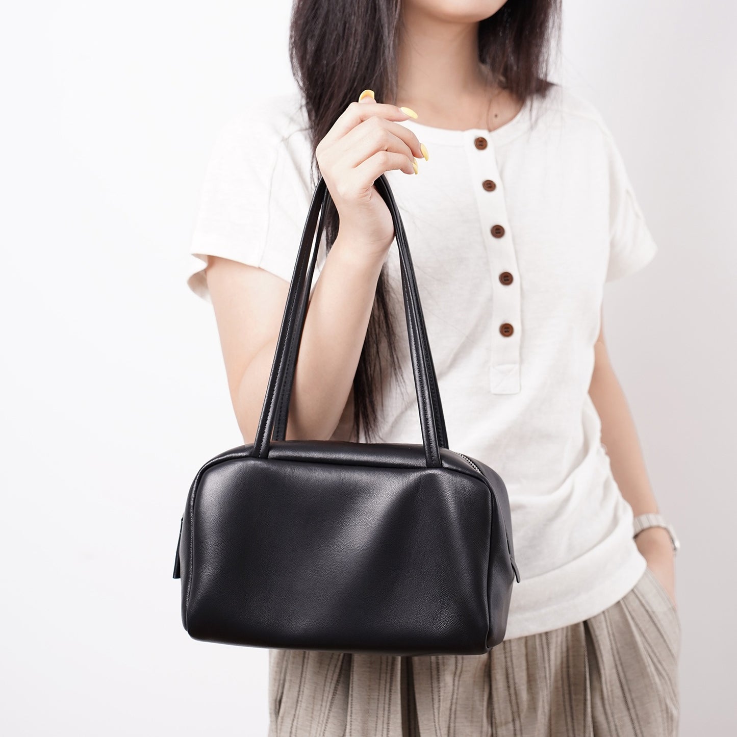 Minimalist Genuine Sheepskin Bowling Clutch Bag