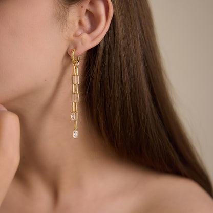 Elegant Moving Baguette Tassel Drop Earrings