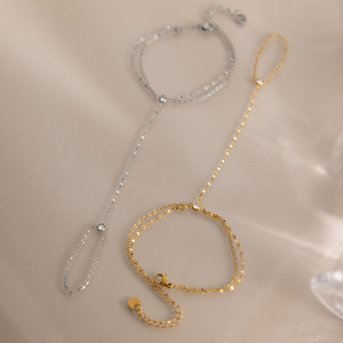 Ethereal Cascade Geometric Minimalist Finger Ring Bracelet