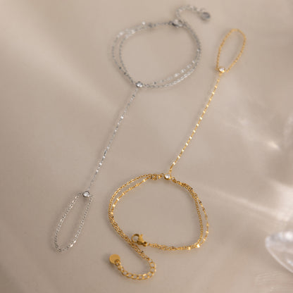 Ethereal Cascade Geometric Minimalist Finger Ring Bracelet