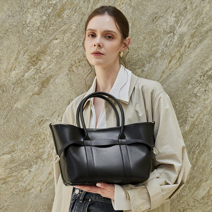 Italian Luxury Plain Genuine Leather Cowhide Large Tote Crossbody Bag