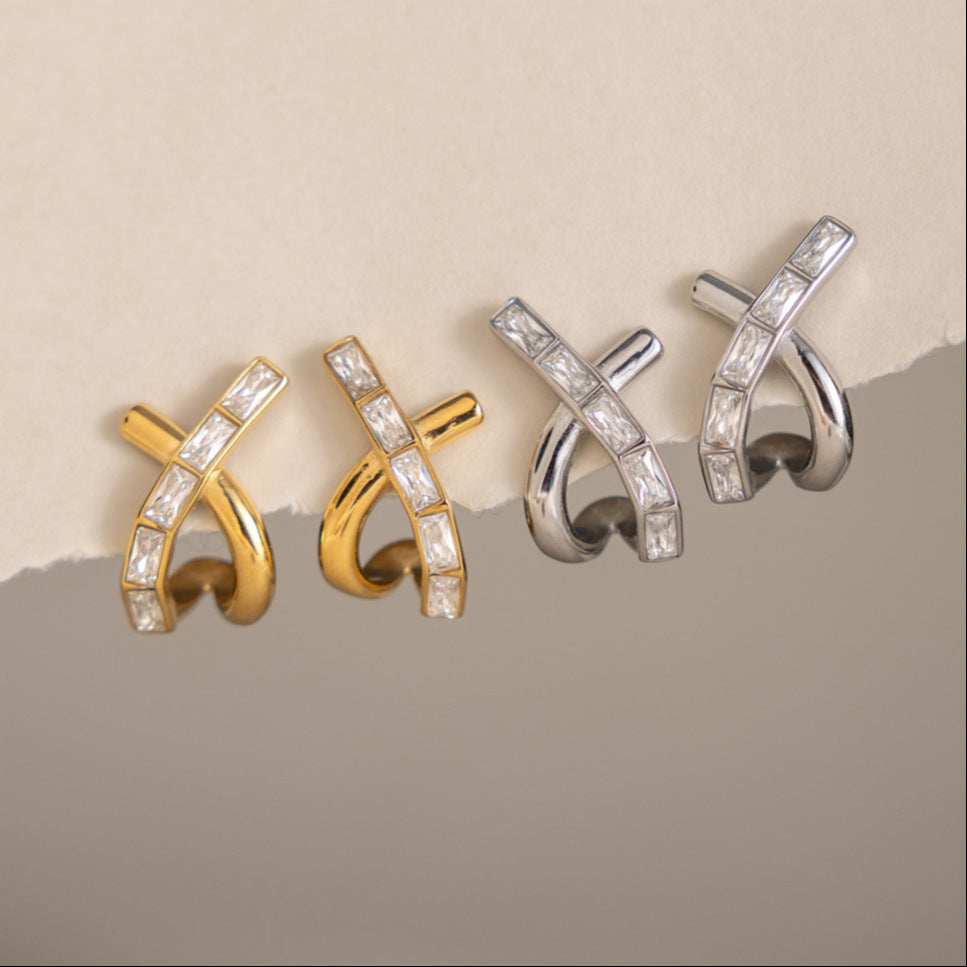 Luxury Majestic Baguette Criss Cross Intertwined Earrings