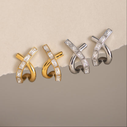 Luxury Majestic Baguette Criss Cross Intertwined Earrings