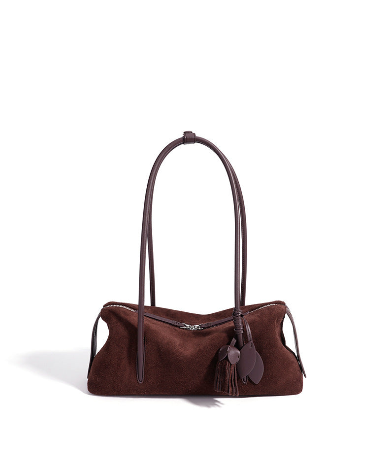 Chic Matte Genuine Leather Baguette Clutch Bag