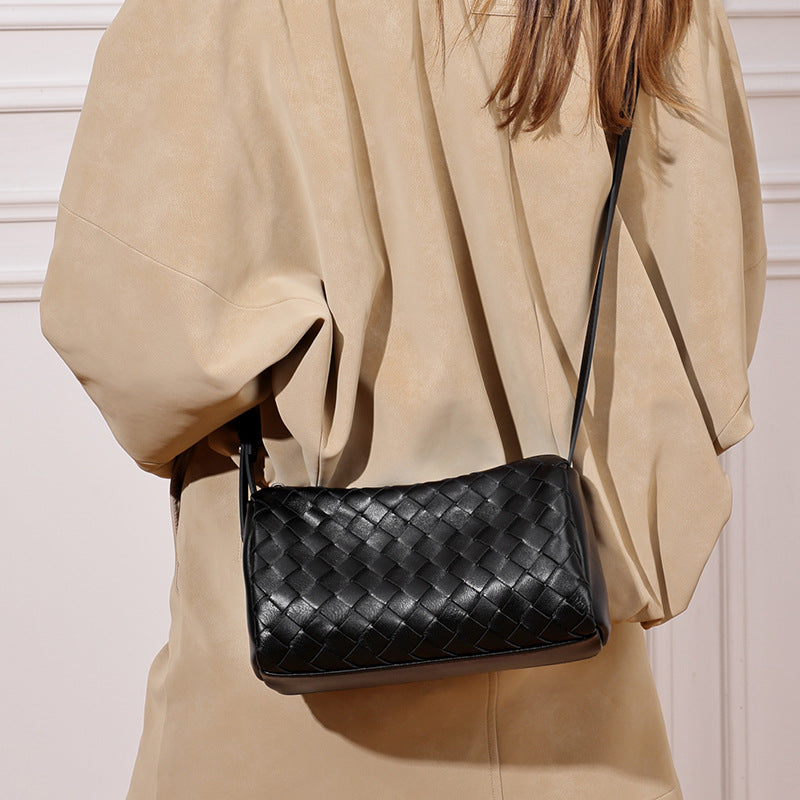 Minimalist Woven Genuine Sheepskin Baguette Clutch Bag