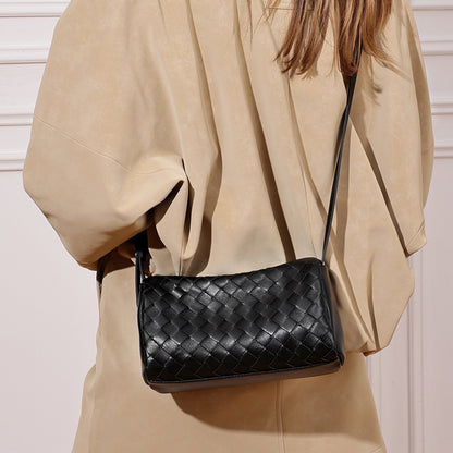 Minimalist Woven Genuine Sheepskin Baguette Clutch Bag