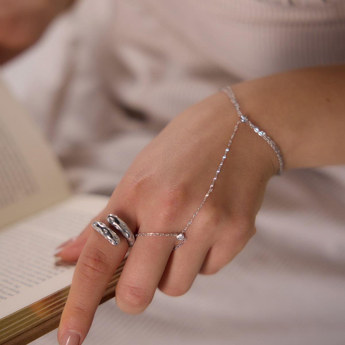 Ethereal Cascade Geometric Minimalist Finger Ring Bracelet