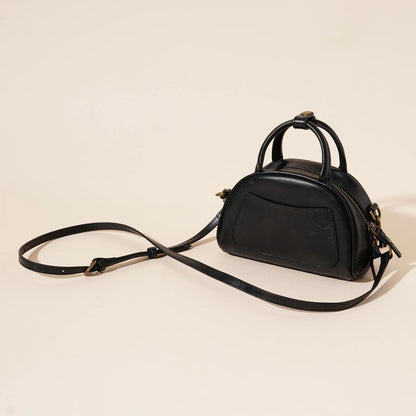 The Vintage Dome Genuine Leather Mini Boston Crossbody Bag with Top Handle