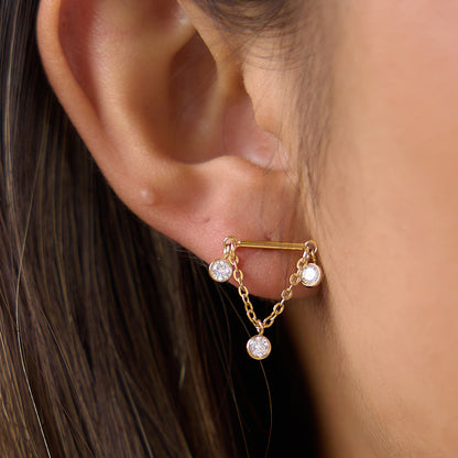 Modern Luxury Bezel Trio V Drape Earrings
