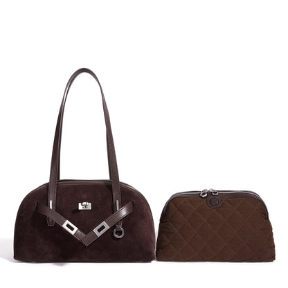 Sleek Soft Suede Genuine Leather Curved Clutch Bag