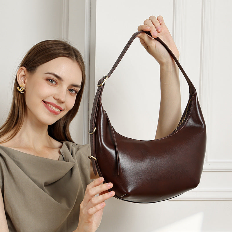 Niche Timeless Genuine Leather Dumping Bag With Unique Oil Waxed Patina
