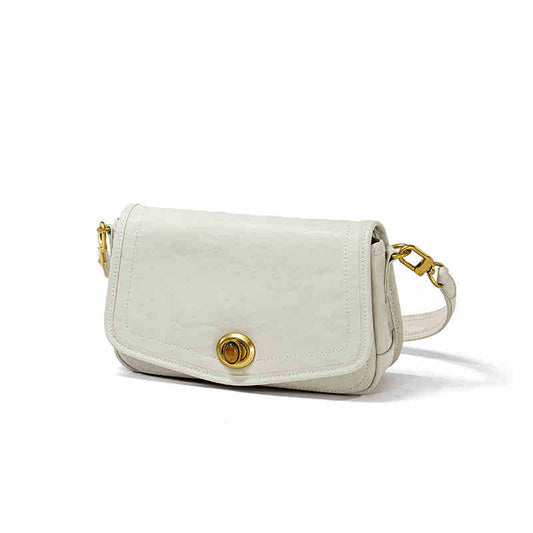 The Washed Genuine Leather Turn-Lock Flap Shoulder Crossbody Bag