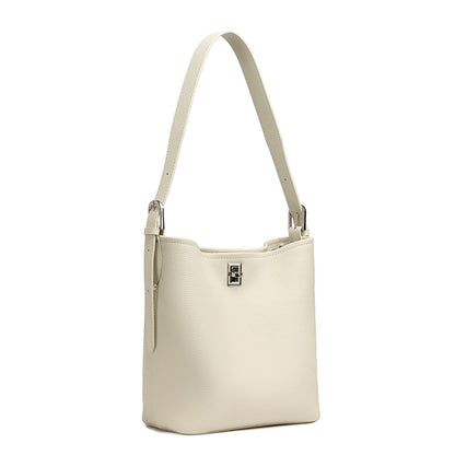 Sculpted Genuine Leather Medium Bucket Bag with Clean Linear Topstitching