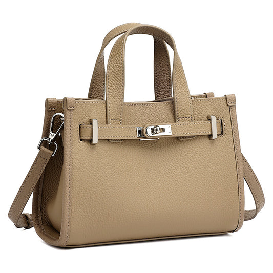 Minimalist Pebbled Genuine Leather Kelly Clutch Bag with Metal Turn Lock