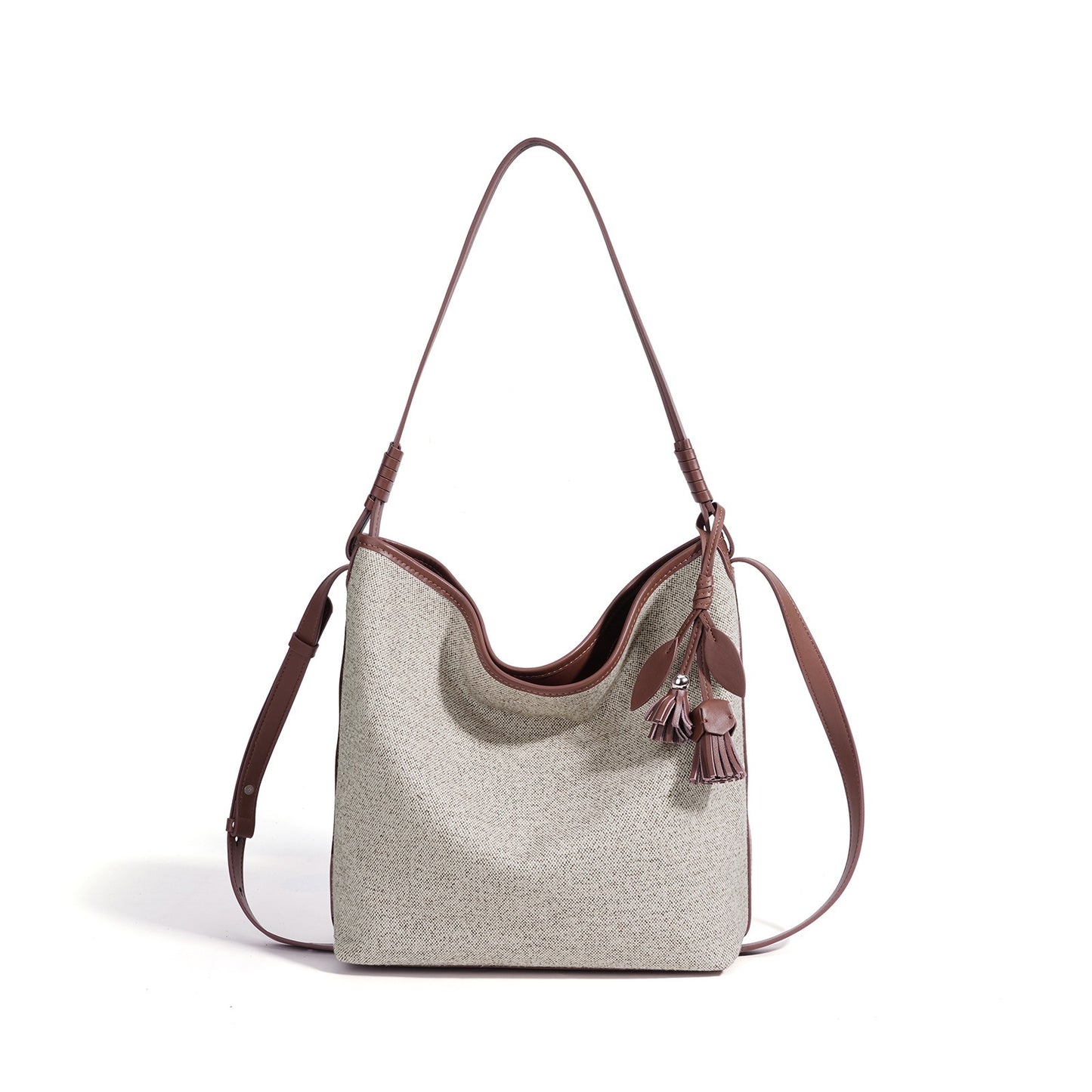 Slouchy Canvas Bucket Clutch Bag with Tassel Charm